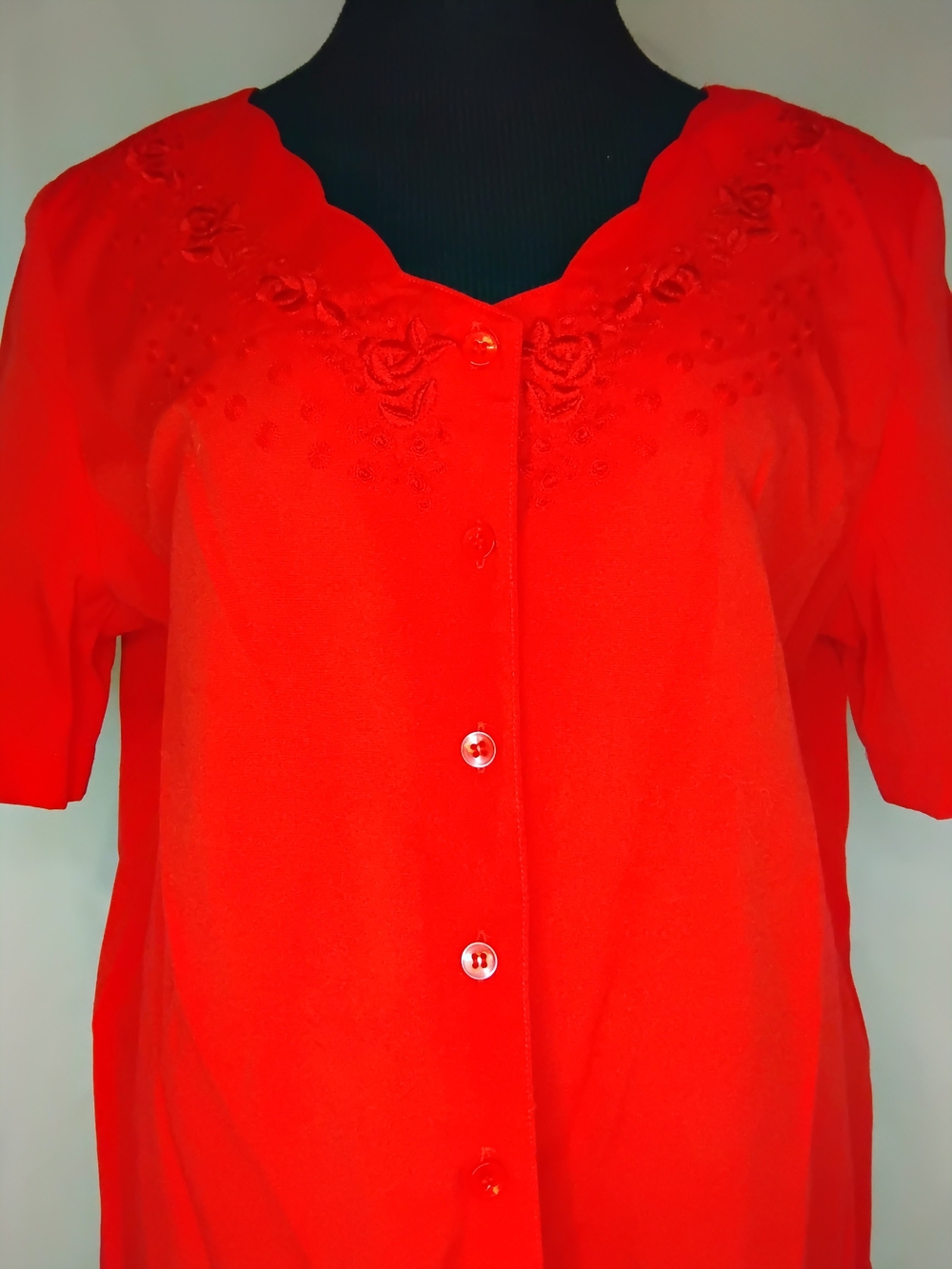 Worthington Red Embroidered Button-Front Blouse